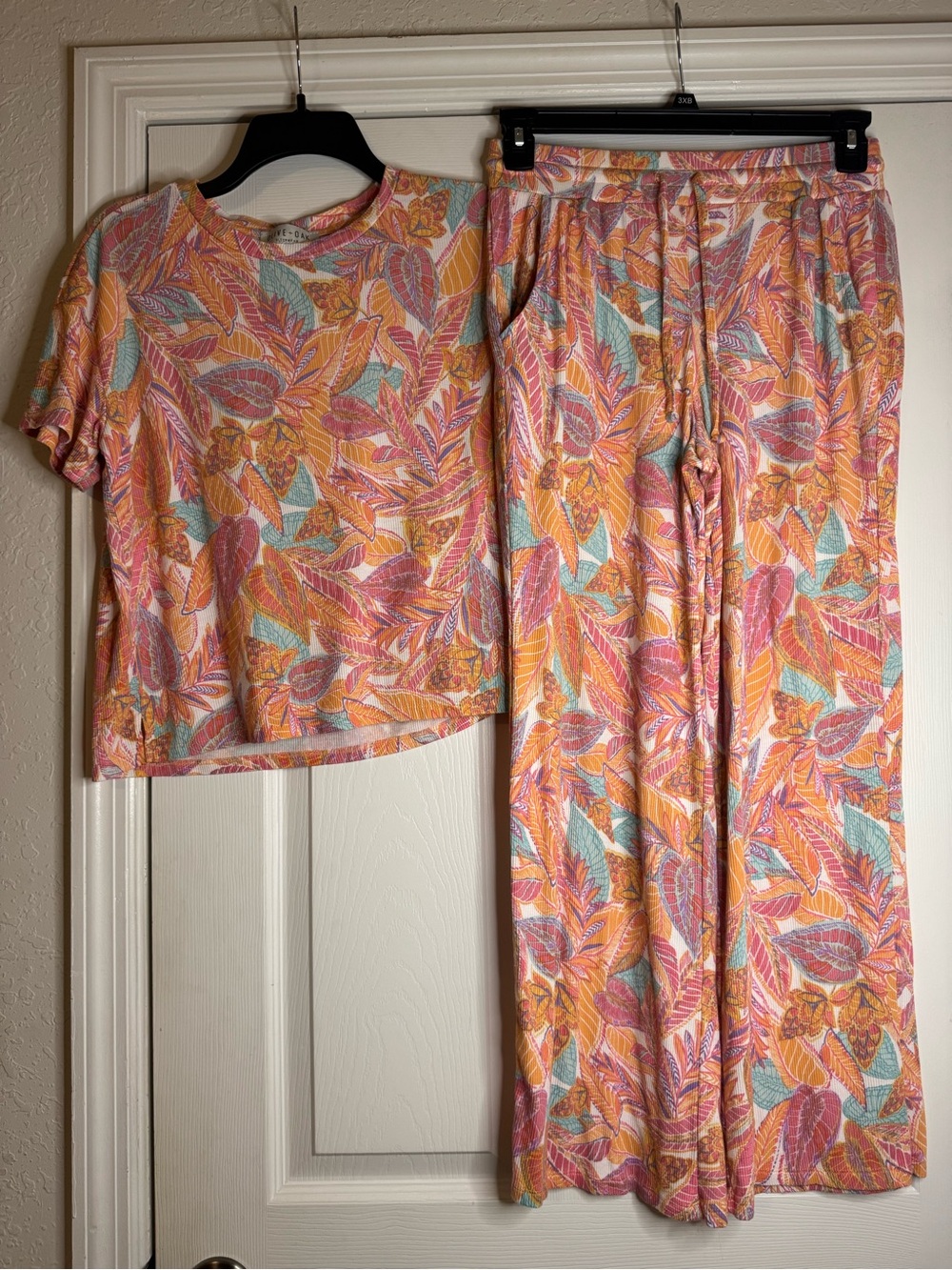 Olive & Oak Tropical Leaf Pajama Set - Pink, Orange & Teal